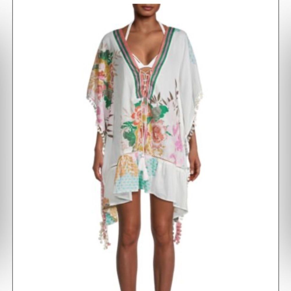 Z & L Europe Floral Pom-Pom Caftan Coverup size OS